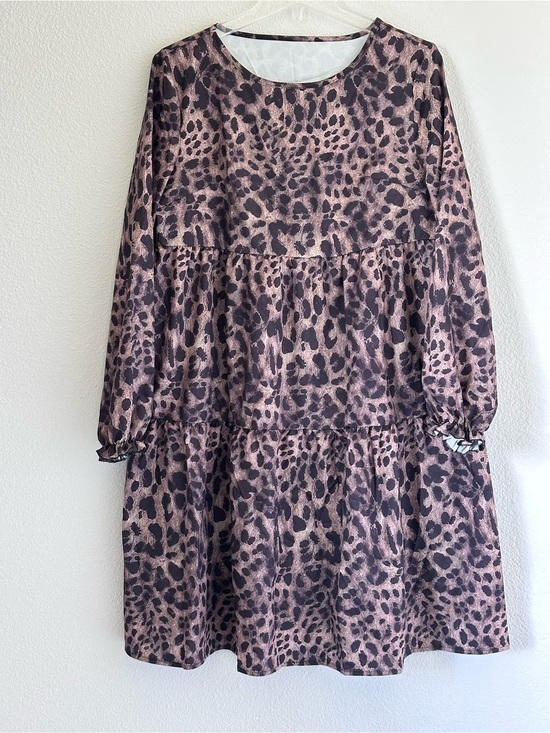 Emery Rose Dresses & Skirts - Leopard Print Long Sleeve Tiered Babydoll Dress Festival Cowgirl